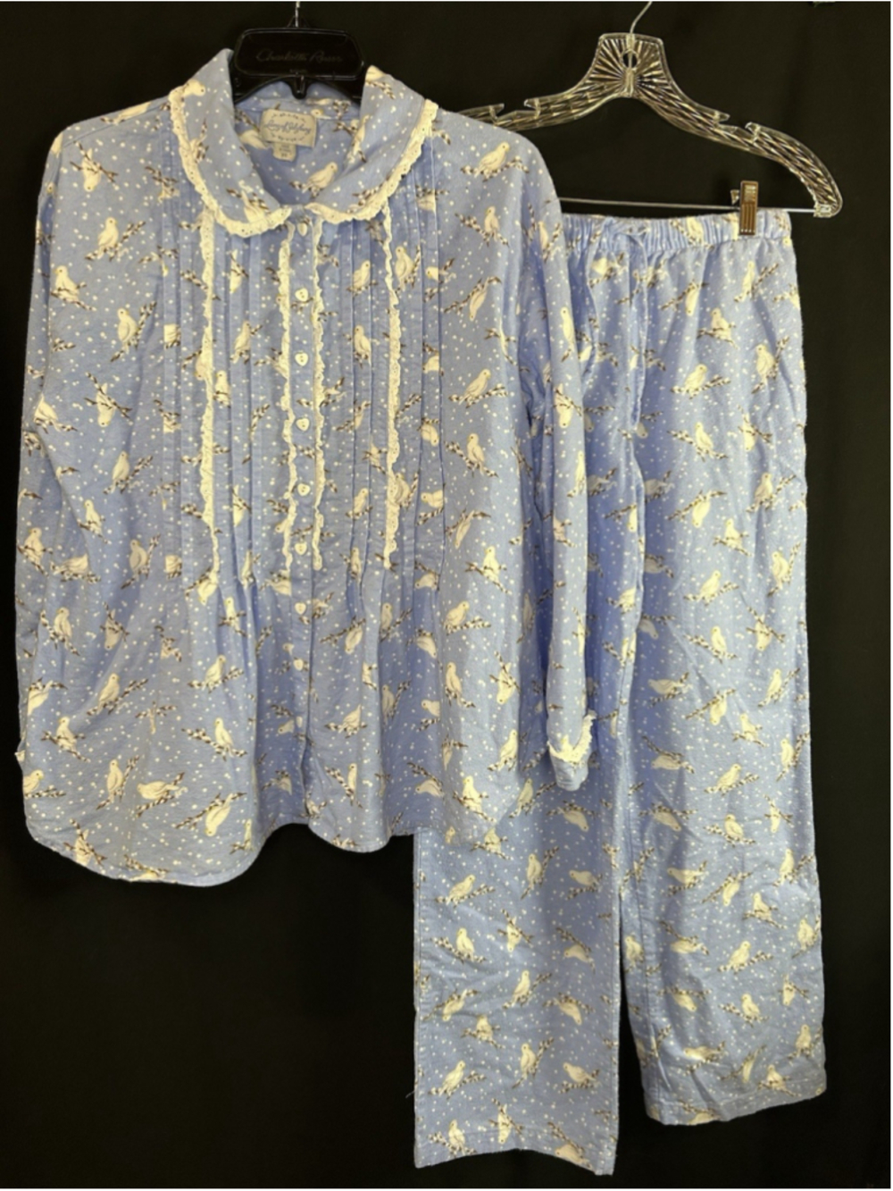 Lanz Salzburg Pajamas Cottagecore Serene Dove Flannel Blue White 2 Pc XS Size 4 - Picture 11 of 15